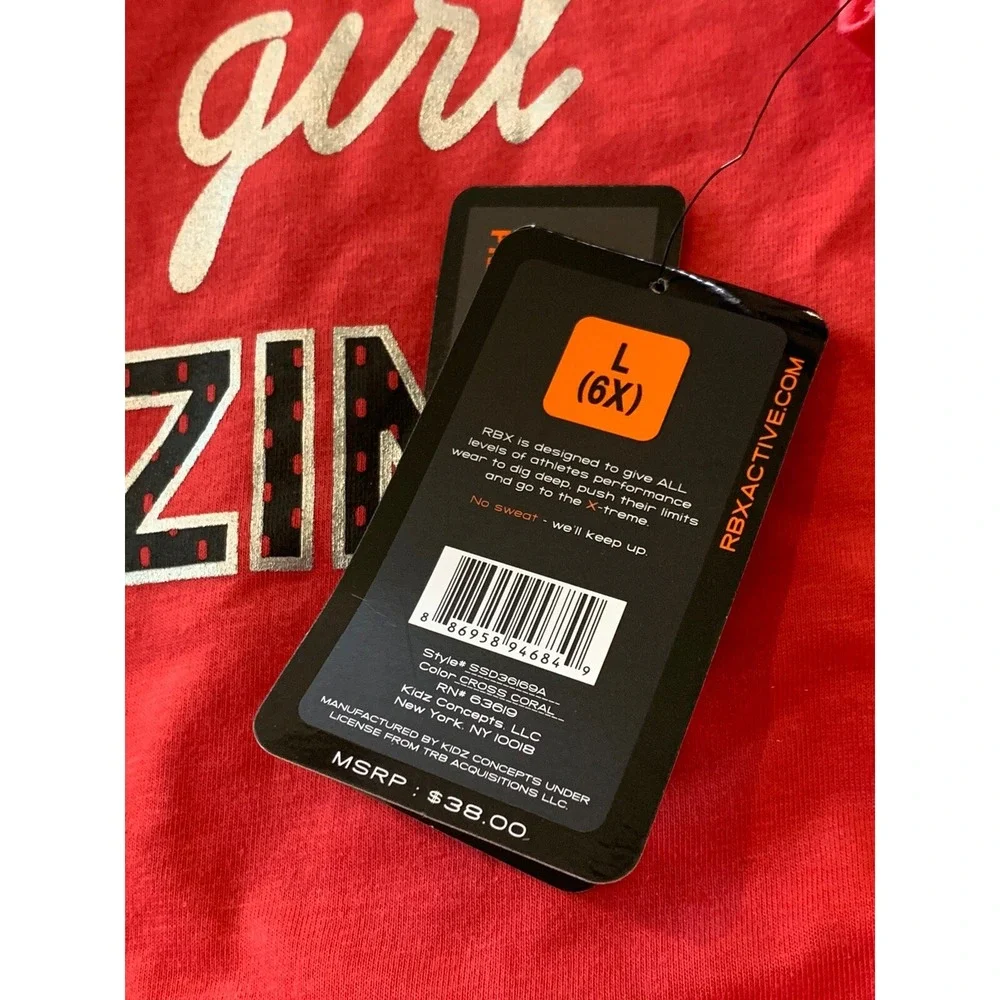RBX 2 Piece Set Athletic Outfit Girls Neon Coral Black Silver New with Tags 6X